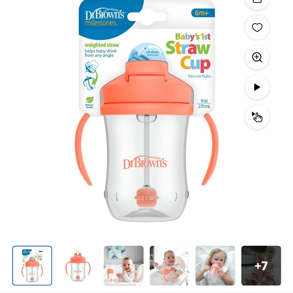 NWT Dr. Brown's Weighted Straw Cup in Coral